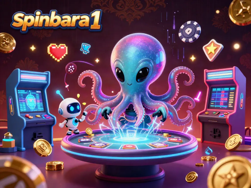Play exciting games at spinbara 1, where an alien octopus and robot mix casino thrills in a colorful 3D world.
