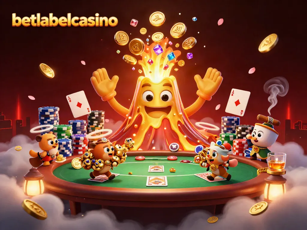 Experience thrilling gameplay with betlabelcasino, featuring vibrant casino elements and a triumphant volcano theme.